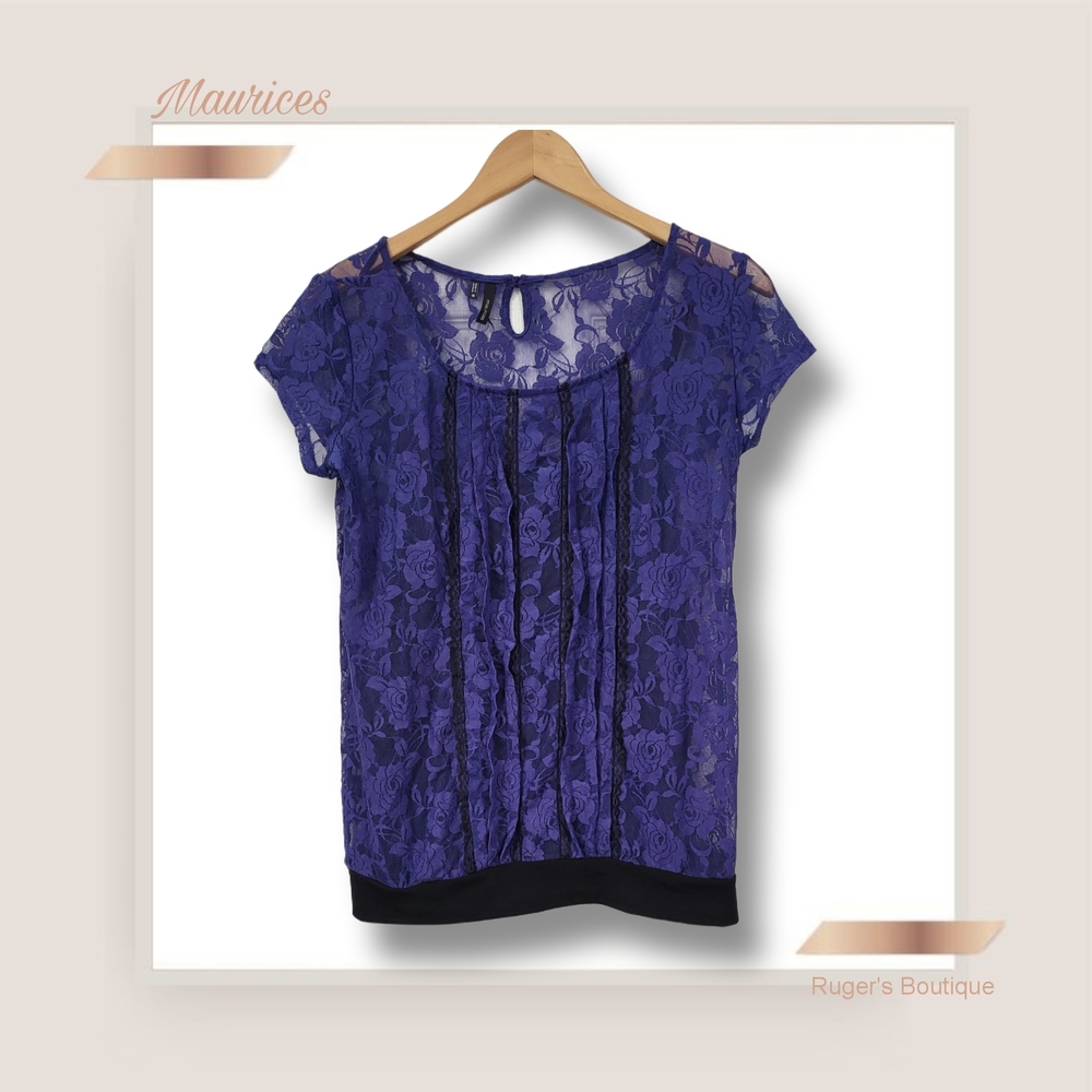 🌿Maurices Women's Medium Purple and Black Lace Fully Lined Top-Gorgeous! - Picture 3 of 11